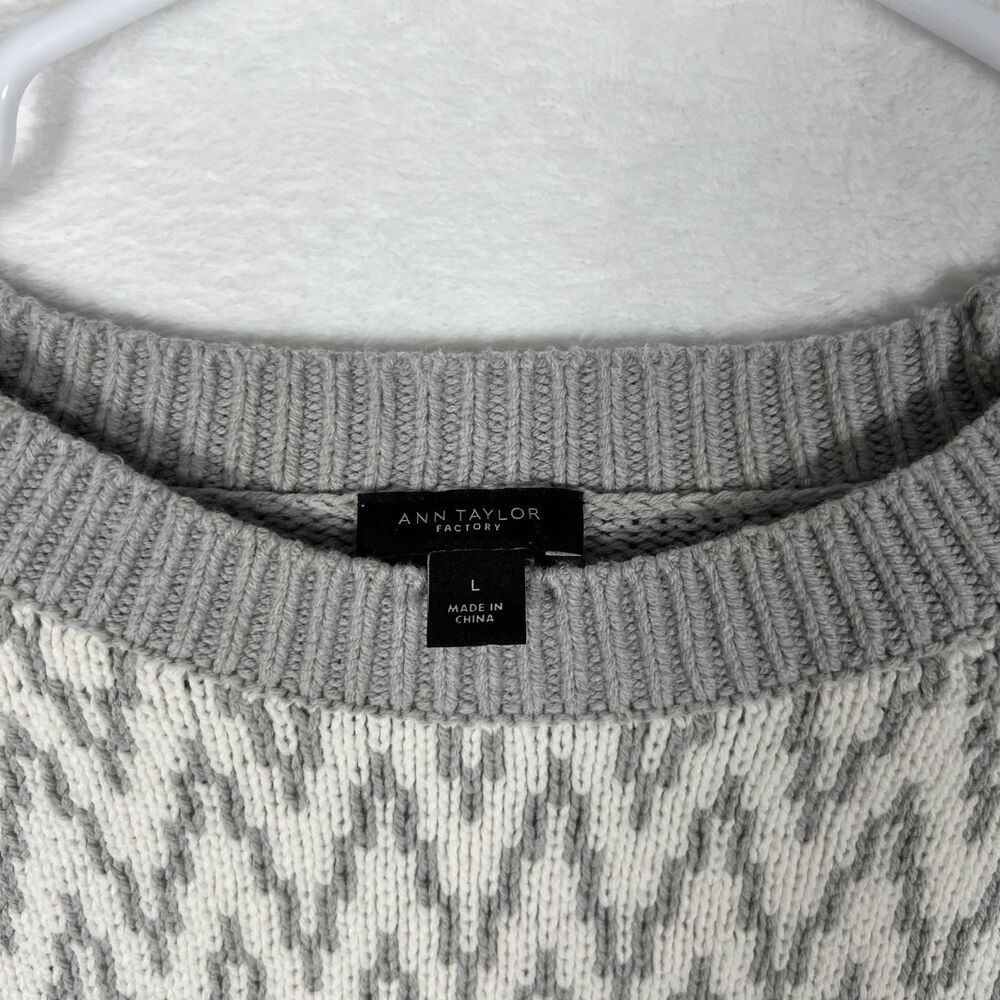 Ann Taylor Factory Womens Gray Fair Isle Nordic Sweater L Metallic Crew Pullover - Picture 4 of 8